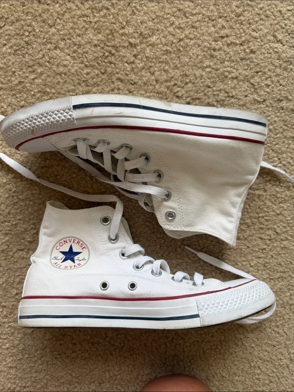 Converse White High Top Sneakers with Red Trim - Picture 4 of 7